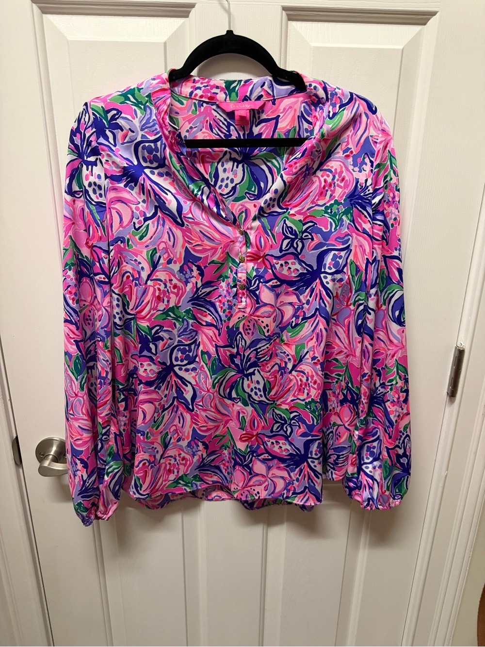 Lilly Pulitzer Pink Floral Henley Tunic with Green & Blue Accents